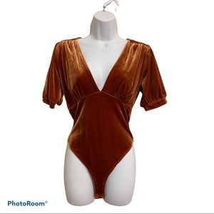 Forever 21 Rust Velvet Short Sleeve Bodysuit